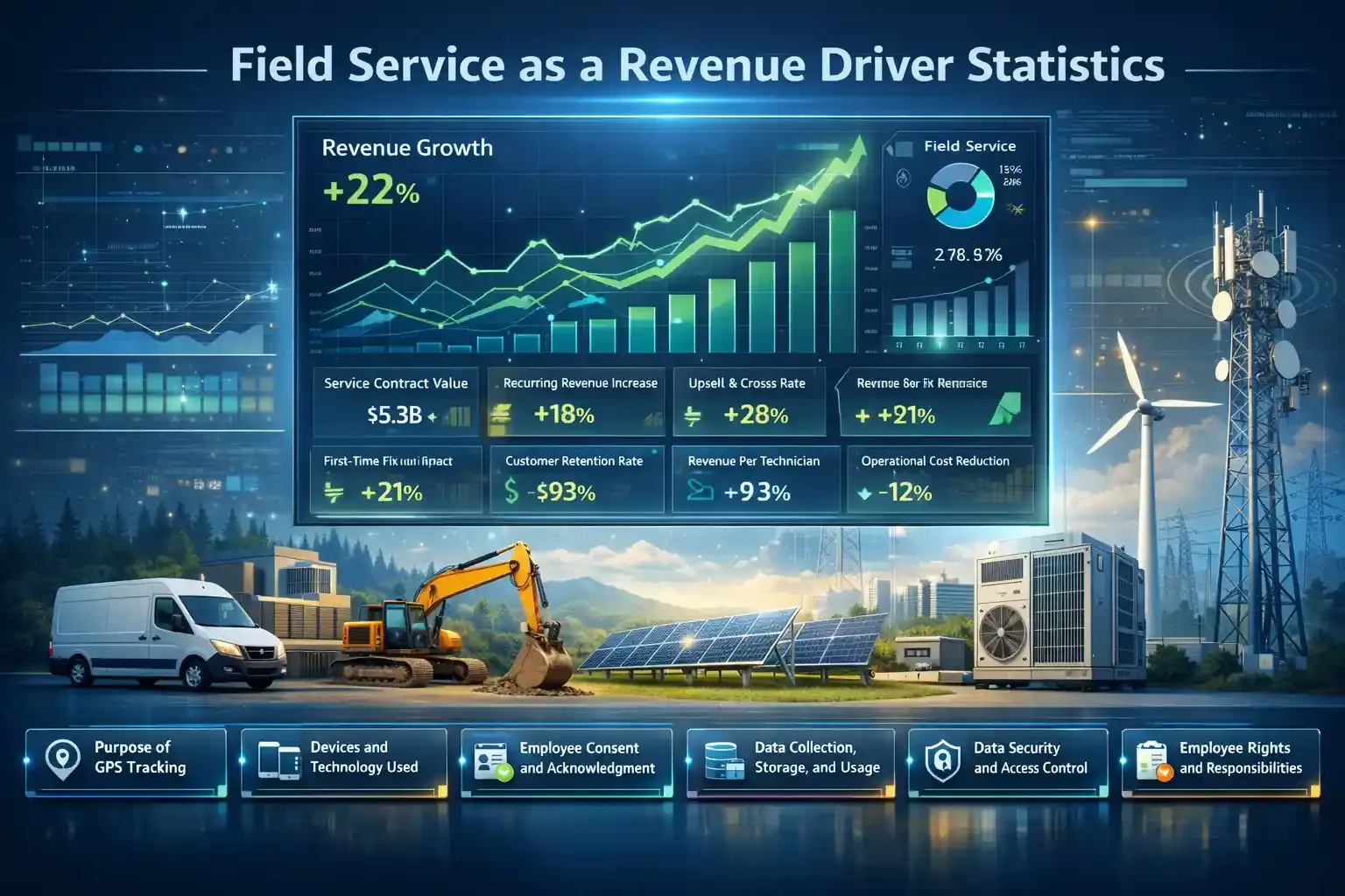Field service revenue growth dashboard with industry assets